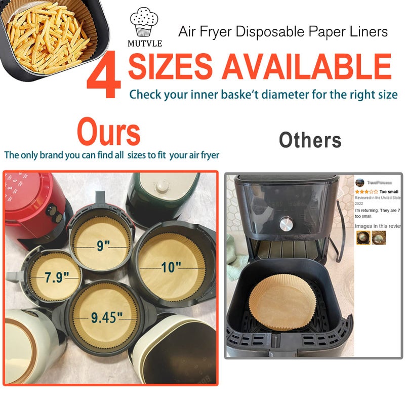 mutvle 10 Inch Air Fryer Disposable Paper Liner Round, [ XXL Size] 100Pcs Parchment Paper Liners for 7QT Air Fryer, Non-stick, Food Grade Baking - Image 3